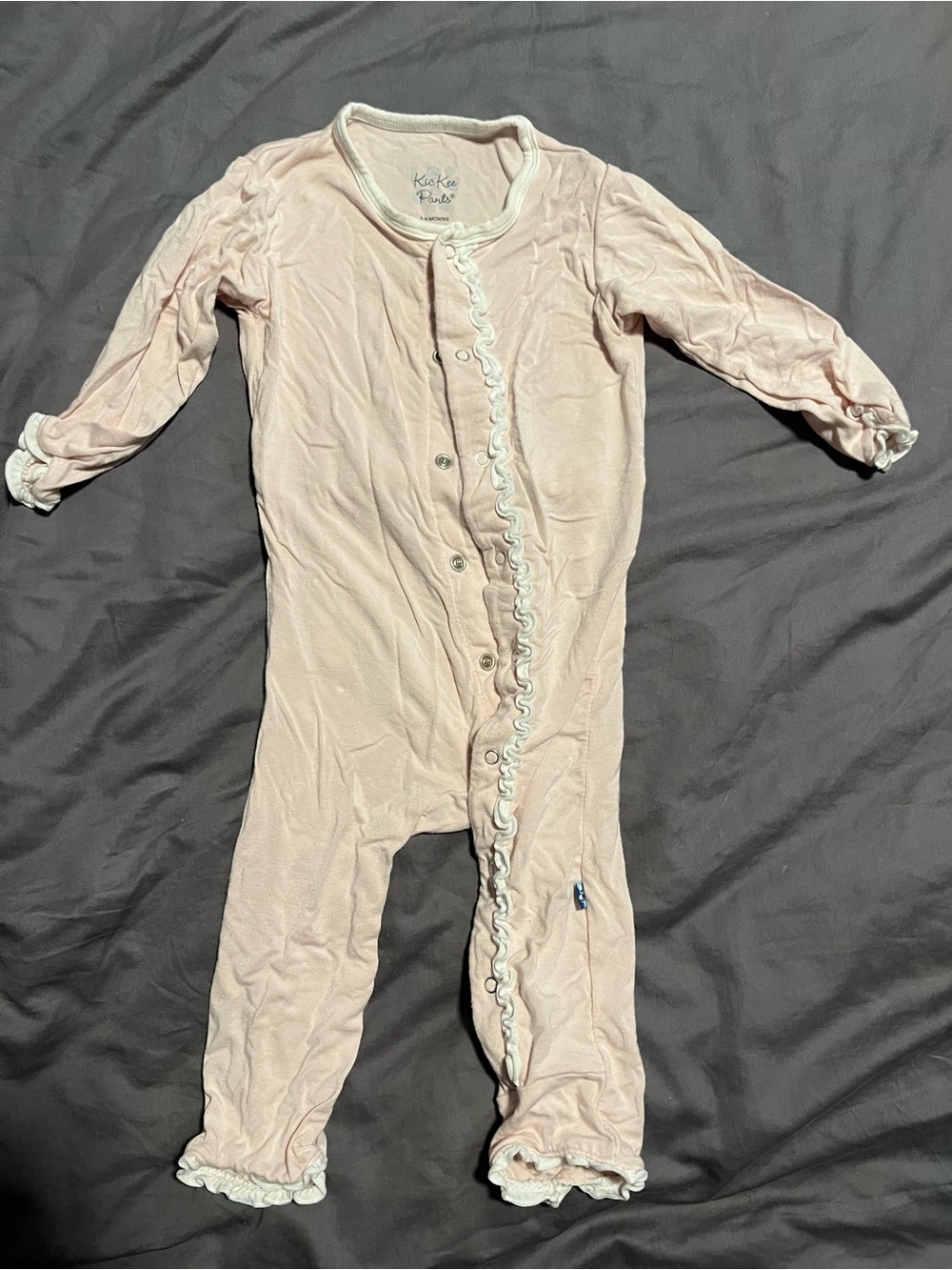 Kickee Pants Pale Pink One-Piece with White Ruffle Trim